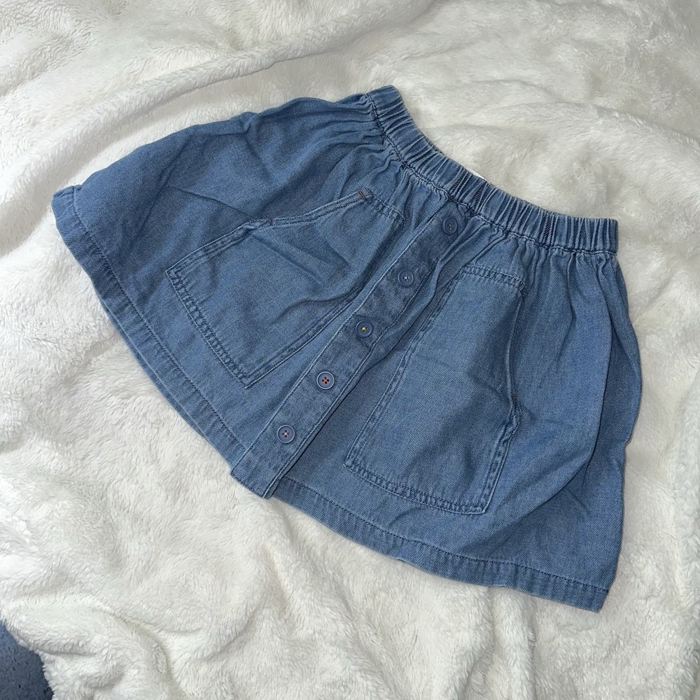 Mini Boden Chambray Denim‎ Circle Skirt Rainbow Buttons 8 Skater Cottage Classic